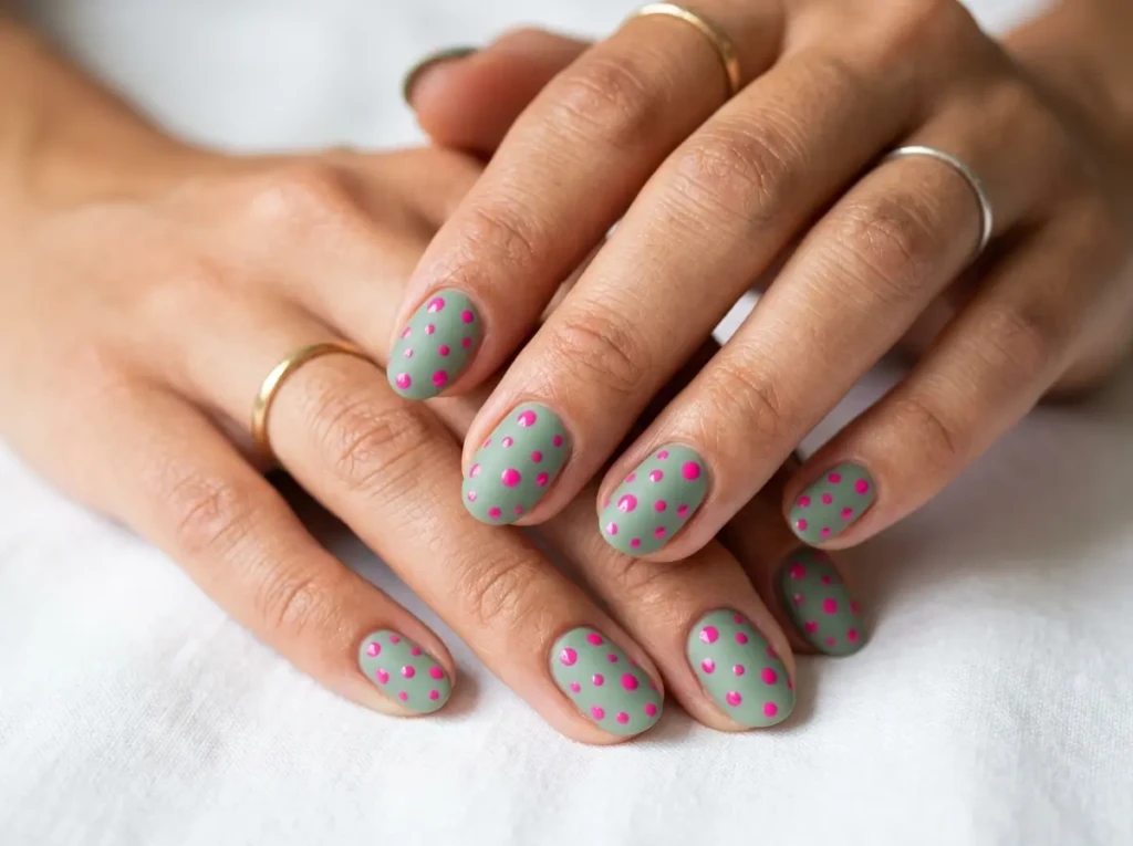 Sage Green with Pink Dot Accents